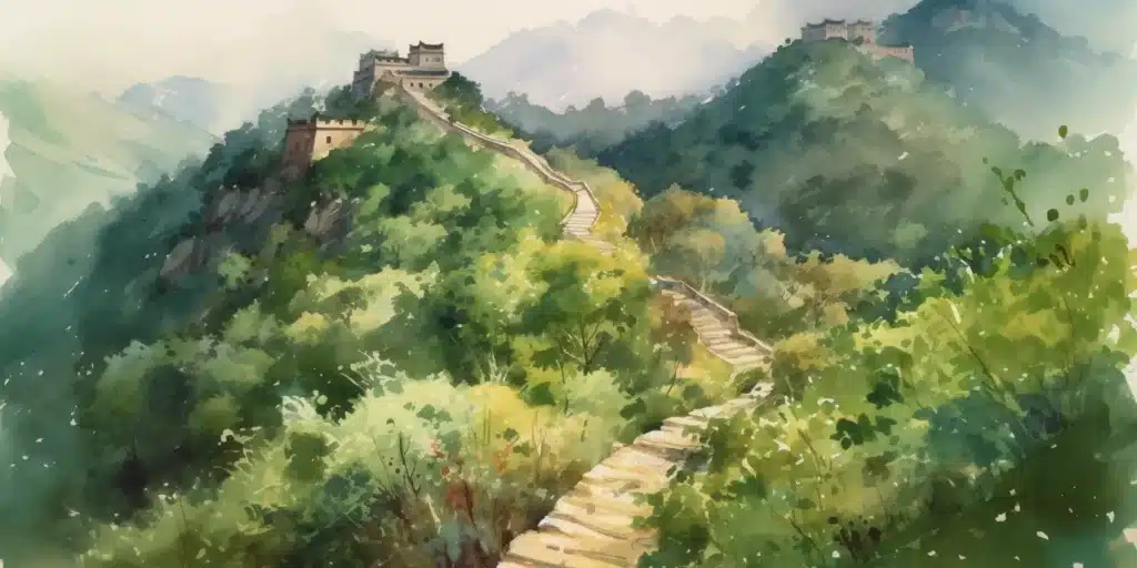 A_beautiful_and_intricate_watercolor_painting_of_the_Great_Wall_of_China