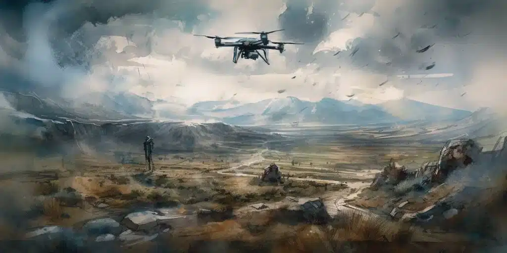 Drone Flying over field in watercolor